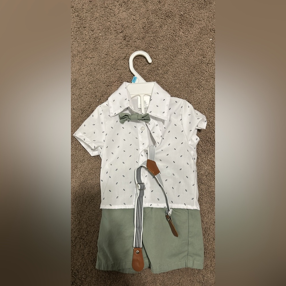 White and Green Button Down Shirt with Pattern